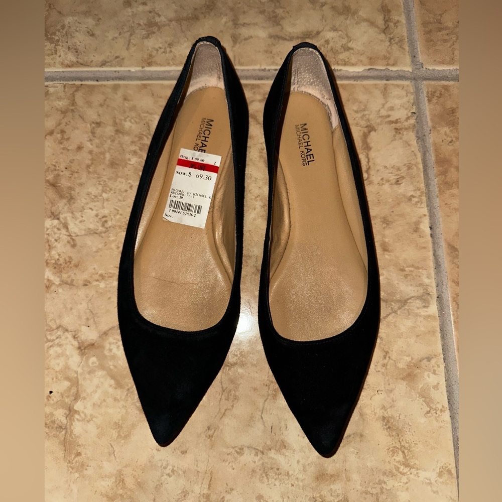 Michael Kors Black Suede Flats with Silver Detail,sz 6.5